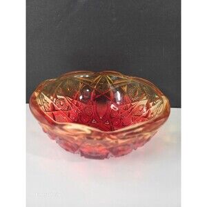 Vtg Jeannette Footed Fruit Bowl Mid Century Pressed Glass Amberina Red Fire 1960